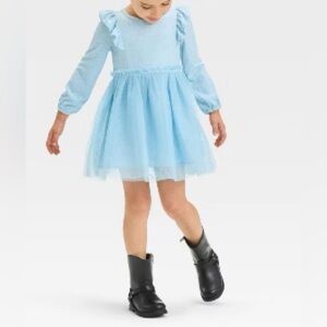 Toddler Girls' Long Sleeve Solid Knit Tulle Dress - Cat & Jack Blue size 4T. New